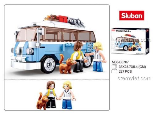 Hộp đồ chơi mô hình Sluban M38-B0707 Xe buýt Volkswagen T1, 227 chi tiết.