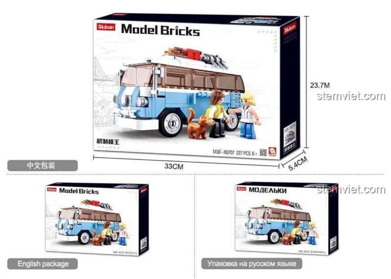 Kích thước hộp bộ xếp hình Sluban B0707 Xe van Hippie.