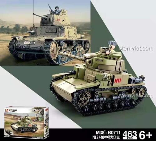 Mô hình xe tăng M13/40 Sluban M38B0711, bộ xếp hình xe tăng chiến đấu Thế chiến II, chi tiết sắc nét, kích thích tư duy cho bé trai.
