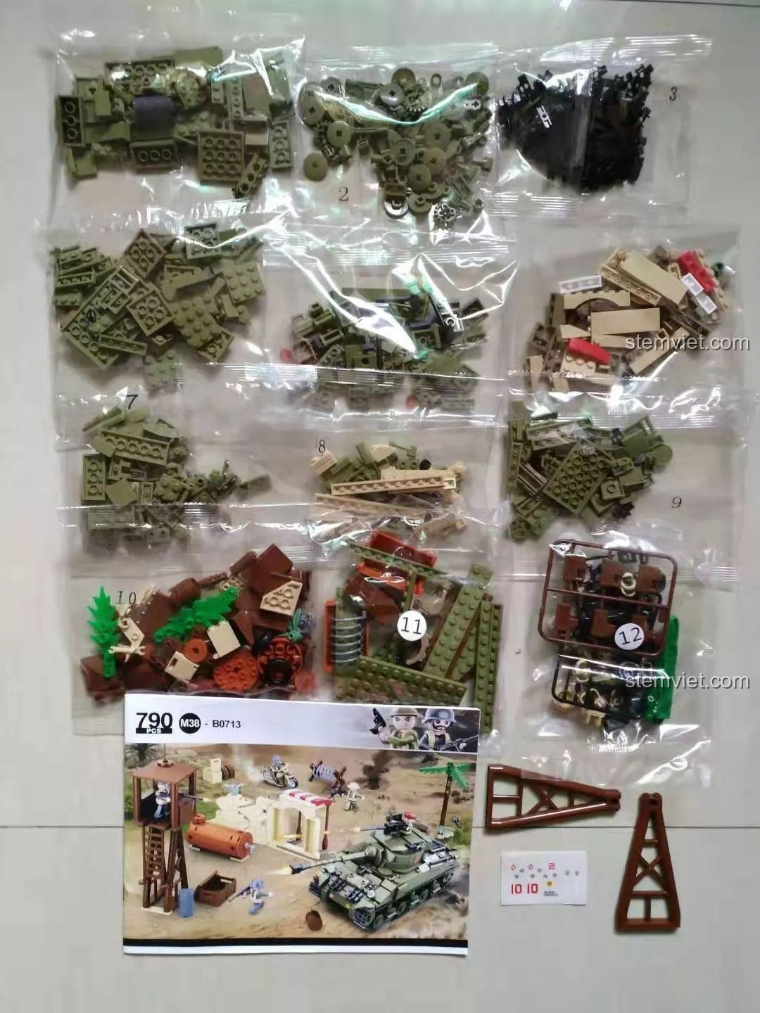 Bộ lắp ráp chiến trường M38-B0713, tất cả các túi linh kiện được sắp xếp theo số thứ tự, tiện lợi cho việc lắp ráp.