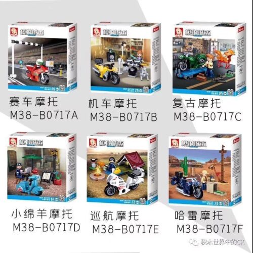 Bộ 6 mô hình xe mô tô Sluban M38-B0717, đồ chơi lắp ráp xe mô tô cho bé trai 6 tuổi, giá tốt, hộp sản phẩm đa dạng kiểu dáng.