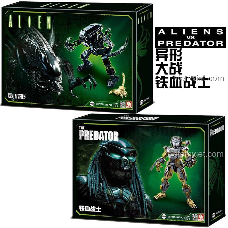 Hộp đồ chơi mô hình Sluban Predator và Alien, quà tặng sáng tạo cho con trai.