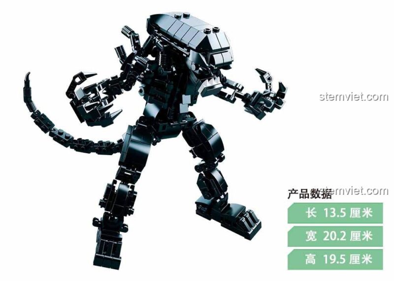Kích thước chi tiết của Mô hình Alien Xenomorph M38B0720B sau khi lắp ráp, một món đồ chơi mô hình ấn tượng.