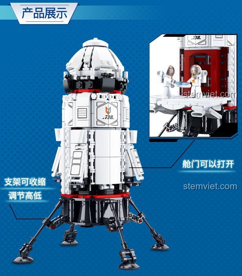 Cận cảnh mô hình tên lửa M38B0738 sau khi lắp ráp, đặt trên bối cảnh bề mặt Sao Hỏa, thể hiện chi tiết tinh xảo.