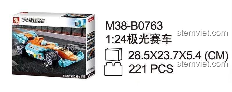 Hộp sản phẩm bộ lắp ghép Sluban M38-B0763 xe đua Aurora F1 tỉ lệ 1:24