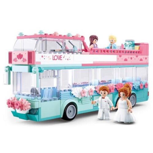 Bộ lắp ghép Sluban M38-B0769 Xe buýt cưới hai tầng Tiệc Cưới Mùa Hạnh Phúc 379 mảnh cho bé gái 6 tuổi, đồ chơi lắp ráp giá tốt, mô hình xe buýt hạnh phúc