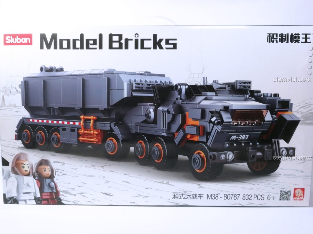 Mặt trước hộp đồ chơi lắp ráp Sluban M38-B0787 Xe Tải Vận Chuyển Lưu Động Địa Cầu, hình ảnh mô hình xe tải hầm hố.