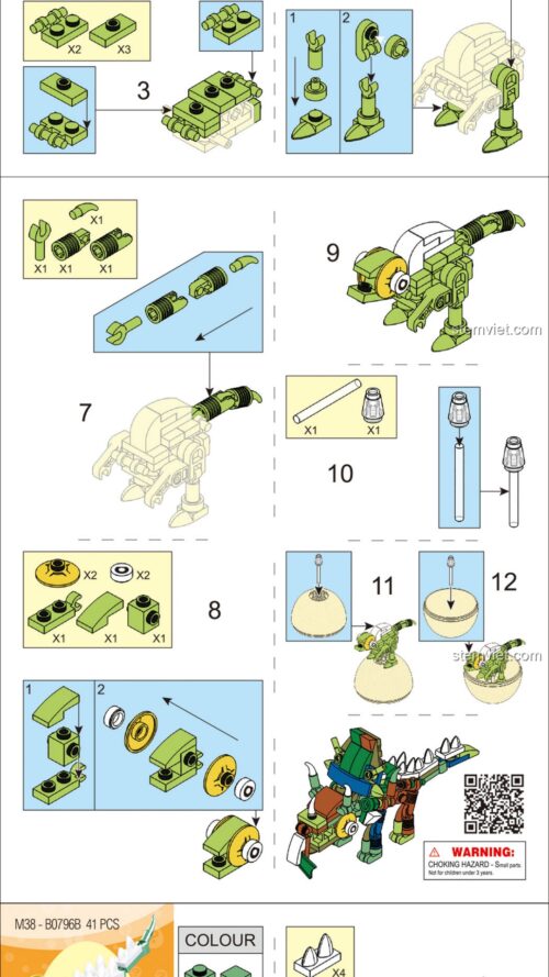 Khủng long hợp thể Sluban M38-B0796 hướng dẫn lắp ráp Sluban M38 B0796 Trứng khủng long QBricks Egg