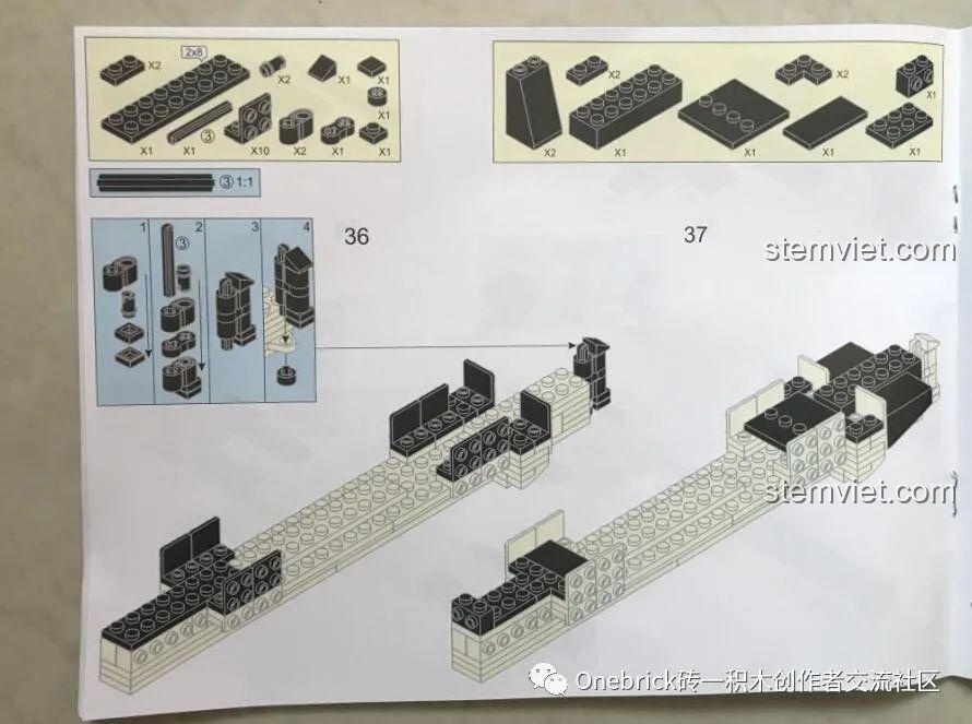 Sách hướng dẫn lắp ráp chi tiết của mô hình tàu chiến gỗ Sluban M38-B0836.