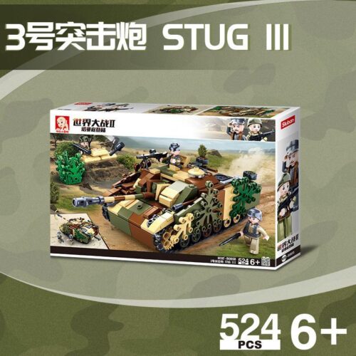 Hộp sản phẩm bộ lắp ghép Pháo Tự Hành Chống Tăng StuG III Sluban M38-B0858, đồ chơi cho bé trai 6 tuổi.