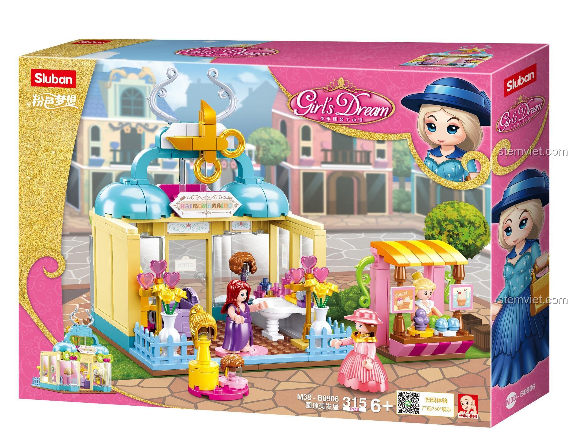 Hộp đồ chơi xếp hình Salon tóc cho công chúa Sluban B0906, chất lượng cao, tương thích LEGO.