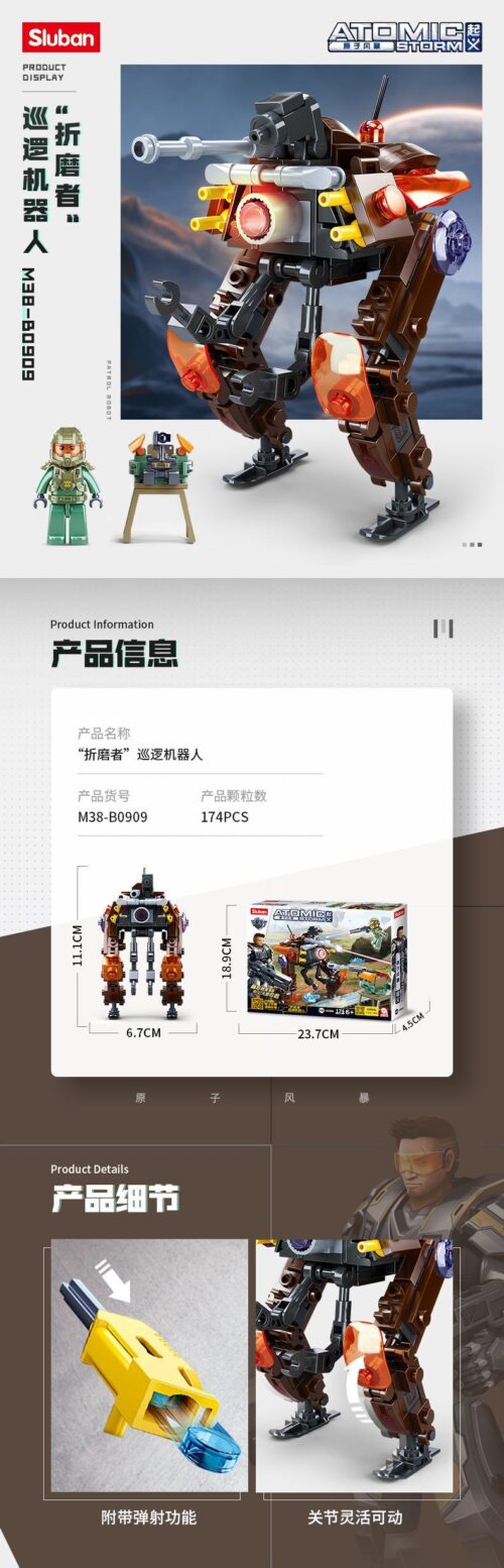 Bộ lắp ghép Robot Tuần Tra Kẻ Hành Hạ Atomic Storm Sluban M38-B0909 cho bé trai 6 tuổi, đồ chơi lắp ráp robot chiến đấu có khớp linh hoạt và bắn đạn nhựa, giá tốt.