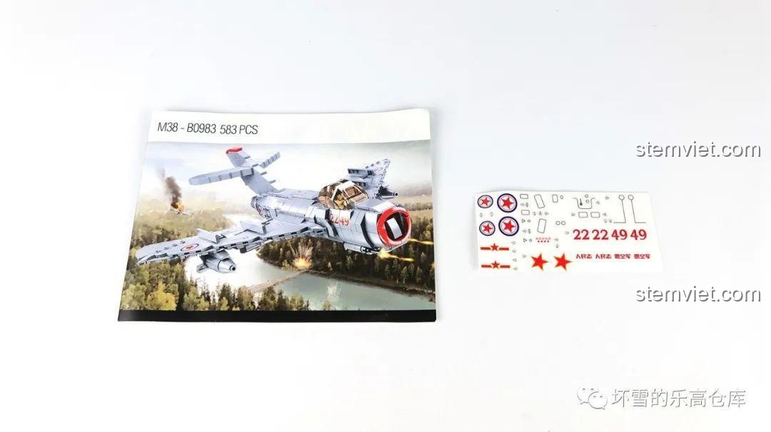Hướng dẫn lắp ráp và bộ decal UV chuyển nhiệt chất lượng cao của mô hình Sluban M38-B0983 MiG-15bis.