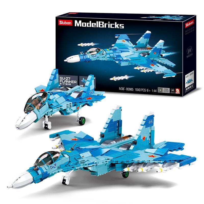 Hộp bộ lắp ráp Sluban M38-B0985 Máy bay chiến đấu Su-27 Flanker 1040 mảnh ghép, tỉ lệ 1:44, dành cho bé trai 6 tuổi, giá tốt.