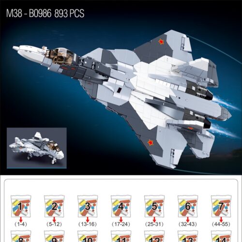 Máy bay chiến đấu Su-57 Flanker Sluban M38-B0986 hướng dẫn lắp ghép Sluban M38 B0986 Máy bay chiến đấu Su-57 Flanker