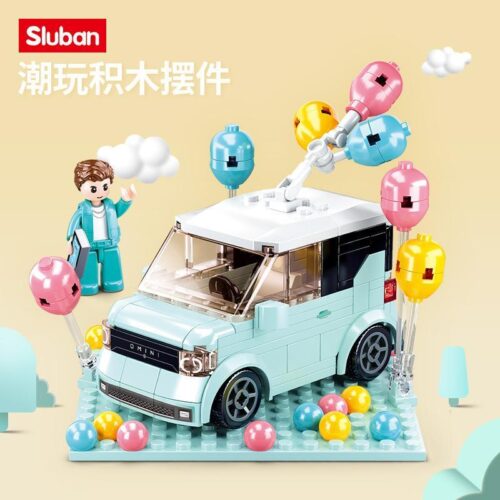 Bộ lắp ghép Sluban M38-B1087 Xe Hơi Điện Mini QMINI màu xanh pastel dễ thương cho bé gái 6 tuổi, giá rẻ.
