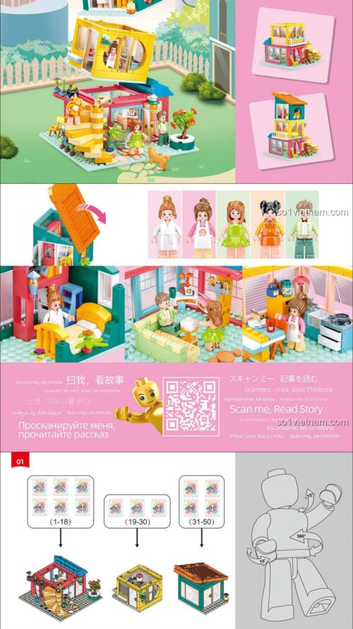 Hướng dẫn lắp ráp Sluban M38-B1090 Ngôi nhà búp bê, sách Sluban M38 B1090 Ngôi nhà mơ ước, hướng dẫn lắp ghép Sluban M38B1090 Ngôi nhà búp bê