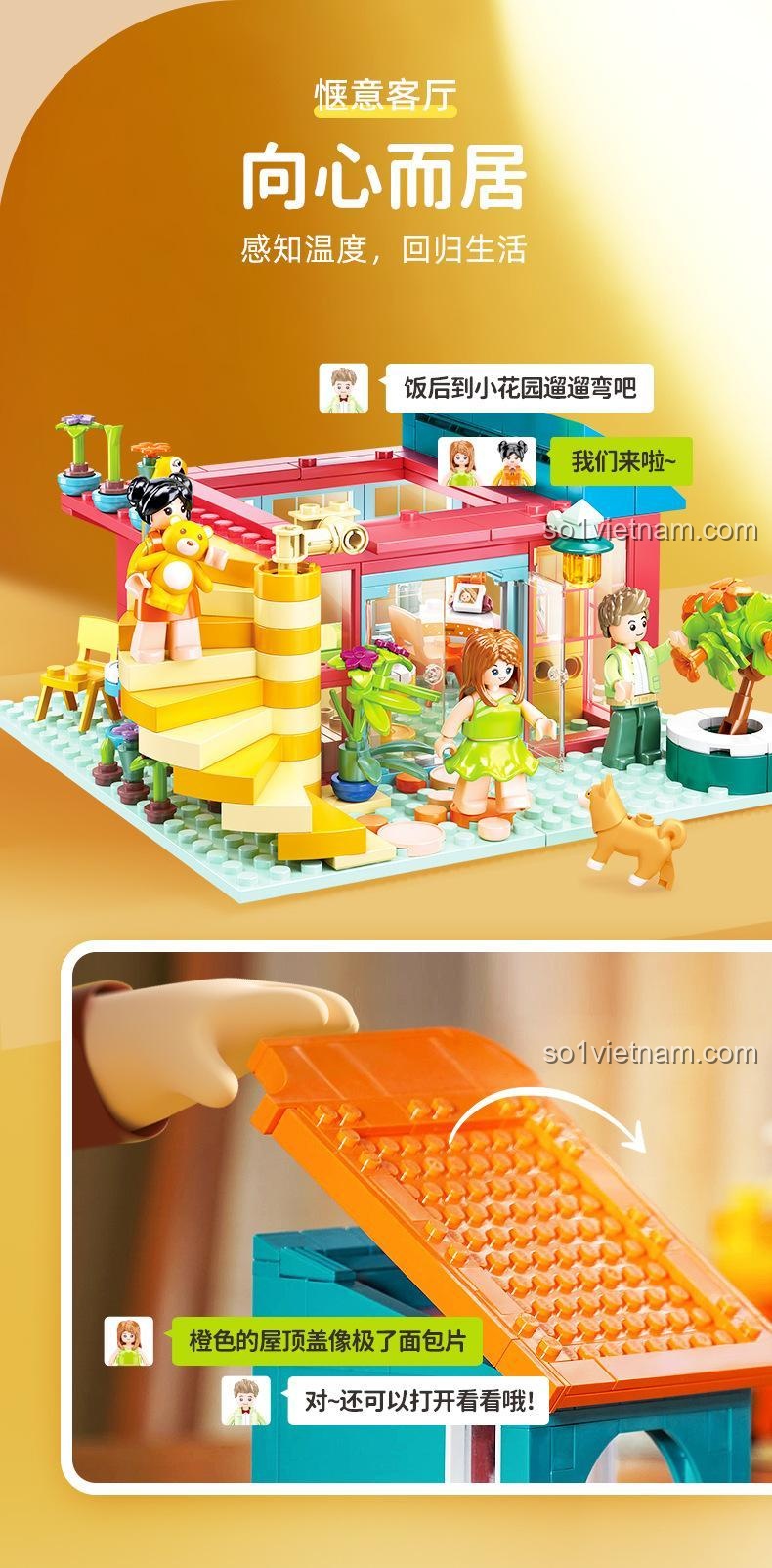 Khu bếp trong bộ đồ chơi Ngôi nhà xếp chồng sắc màu Sluban M38-B1090
