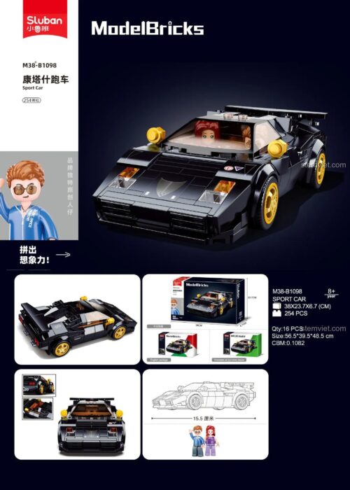 Hộp đồ chơi xếp hình Sluban M38-B1098 Lamborghini Countach, 254 chi tiết, món quà sáng tạo cho con trai.