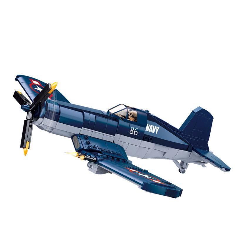 Bộ đồ chơi lắp ráp Sluban M38-B1109 Máy bay chiến đấu F4U-1 Corsair màu xanh dương, mô hình quân sự cho bé trai 8 tuổi, giá tốt