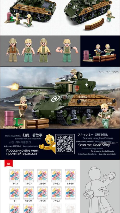 Sách Hướng Dẫn Lắp Ráp Xe Tăng Sherman M4A3(76W) - Bão Táp Thái Bình Dương Sluban M38-B1110 hướng dẫn lắp ghép Sluban M38B1110 Cỗ máy chiến tranh M4A3