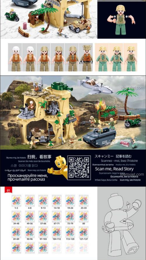 Hướng dẫn Sluban B1111 Chiến trường Iwo Jima, sách Sluban 1111 Mô hình quân sự Thế chiến II, Trận chiến Iwo Jima Sluban, Sa bàn Trận Iwo Jima Sluban