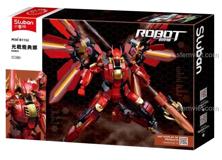 Hộp sản phẩm bộ đồ chơi Sluban M38-B1152 Robot Cơ Giáp Quang Kích Athena, 511 mảnh ghép, thiết kế cực ngầu, giá tiết kiệm.