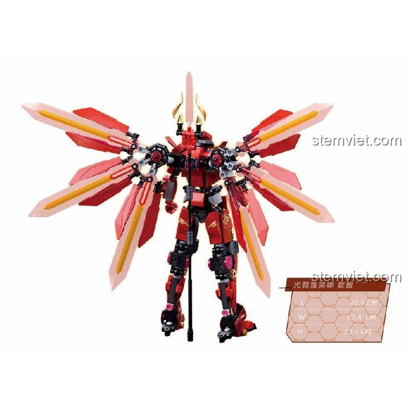 Kích thước chi tiết của Robot Cơ Giáp Quang Kích Athena Sluban M38-B1152, mô hình cơ giáp 511 mảnh, giúp bé trai dễ hình dung.