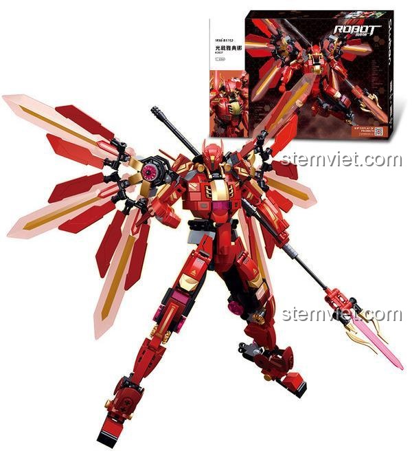 Toàn cảnh bộ lắp ráp Robot Cơ Giáp Quang Kích Athena Sluban M38-B1152 và hộp sản phẩm, đồ chơi mô hình chất lượng cao cho bé trai.