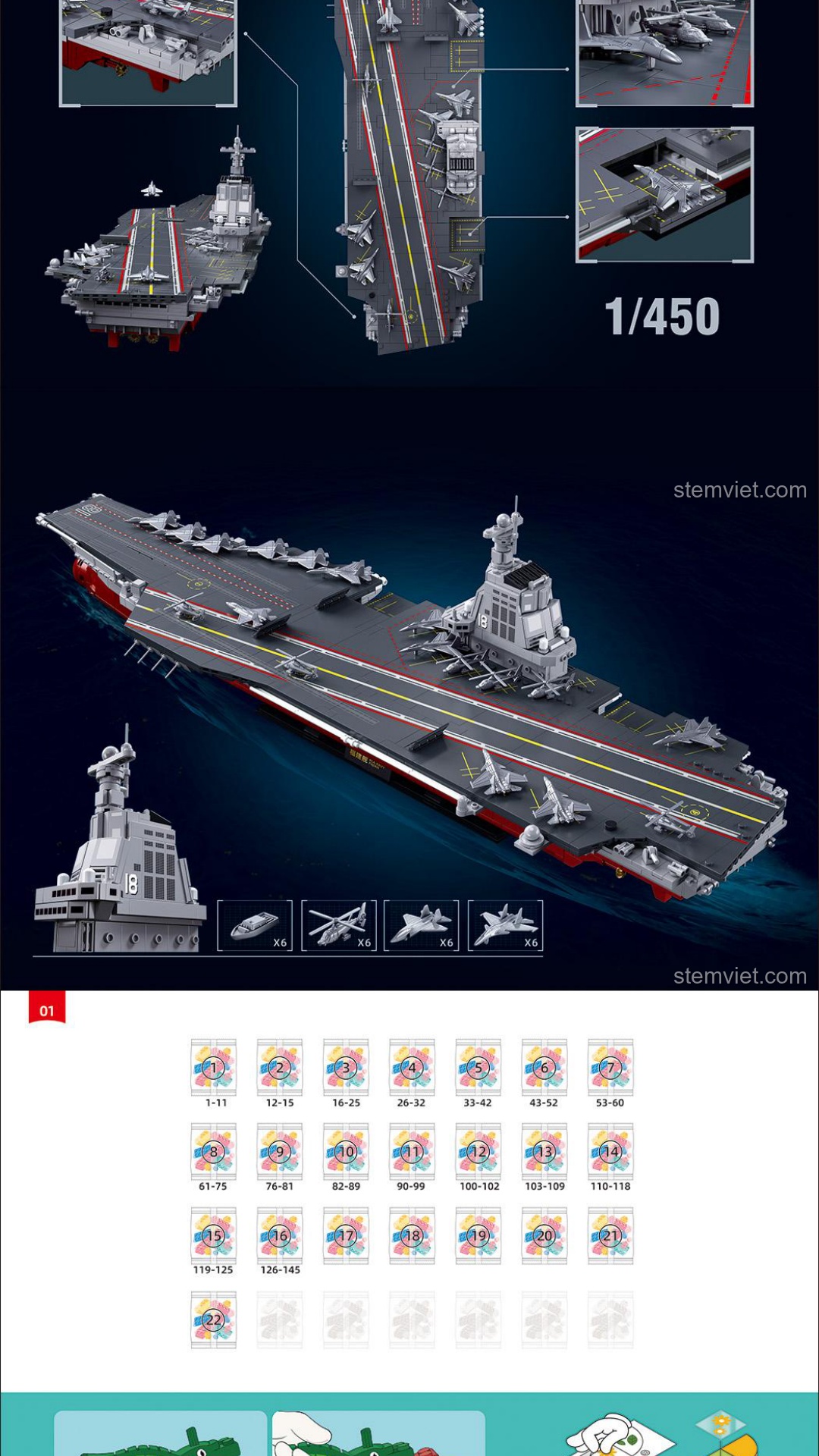Mô hình tàu sân bay Phúc Kiến Sluban M38-B1188, Tàu sân bay 003 Sluban M38-B1188, hướng dẫn lắp ghép Sluban 1188 Hàng không mẫu hạm 003