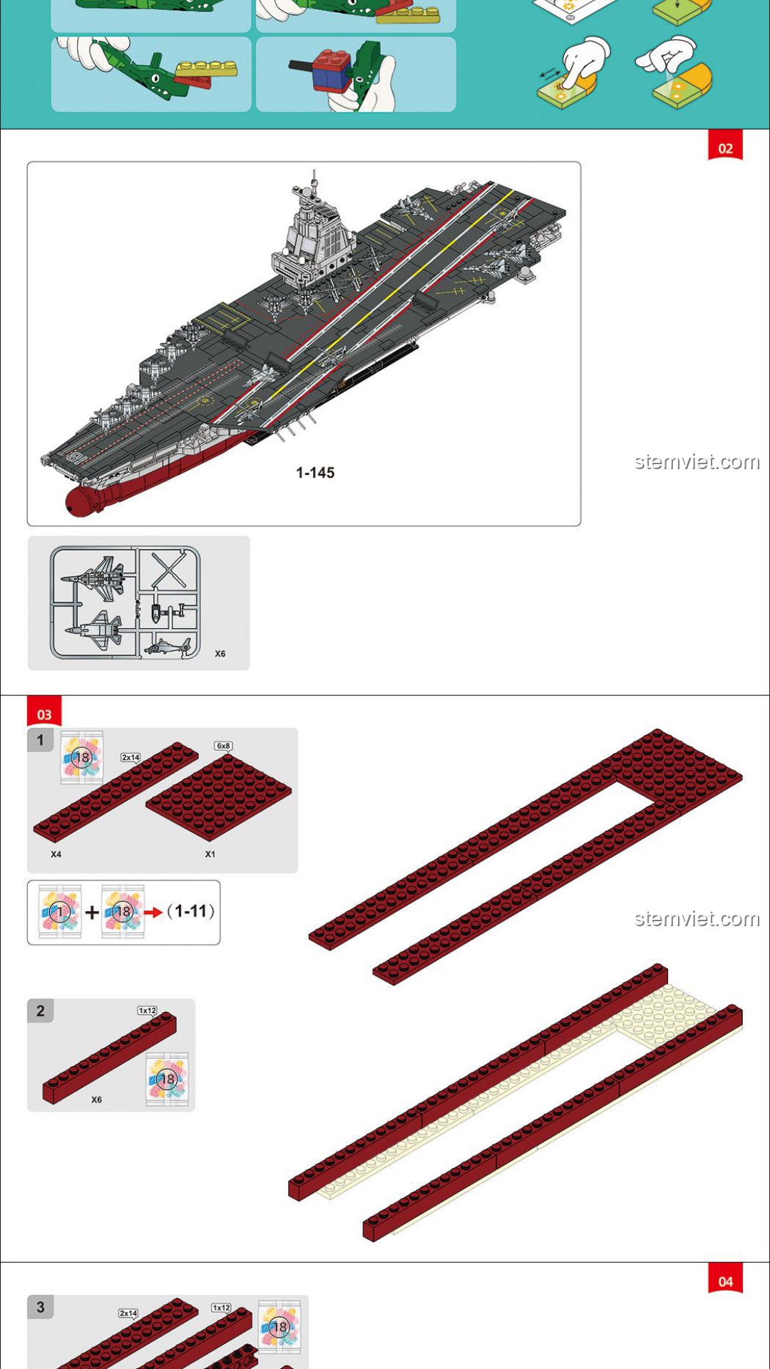 Hàng không mẫu hạm Phúc Kiến Sluban M38-B1188, Tàu sân bay 003 Sluban M38-B1188, hướng dẫn Sluban 1188 Tàu sân bay 003