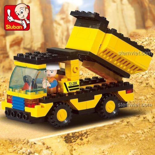 Xe tự đổ Sluban M38-B9500 màu vàng đen, bộ đồ chơi xây dựng cho bé trai 6 tuổi, 93 chi tiết, kích thước mô hình 10.4x4.8x7.6 cm, giá tốt