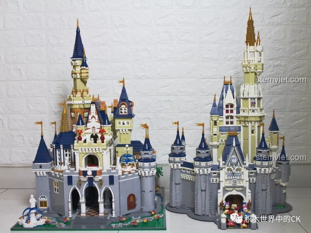 So sánh chiều cao và độ chi tiết giữa hai mô hình lâu đài, Mould King 13132 vượt trội hơn hẳn.