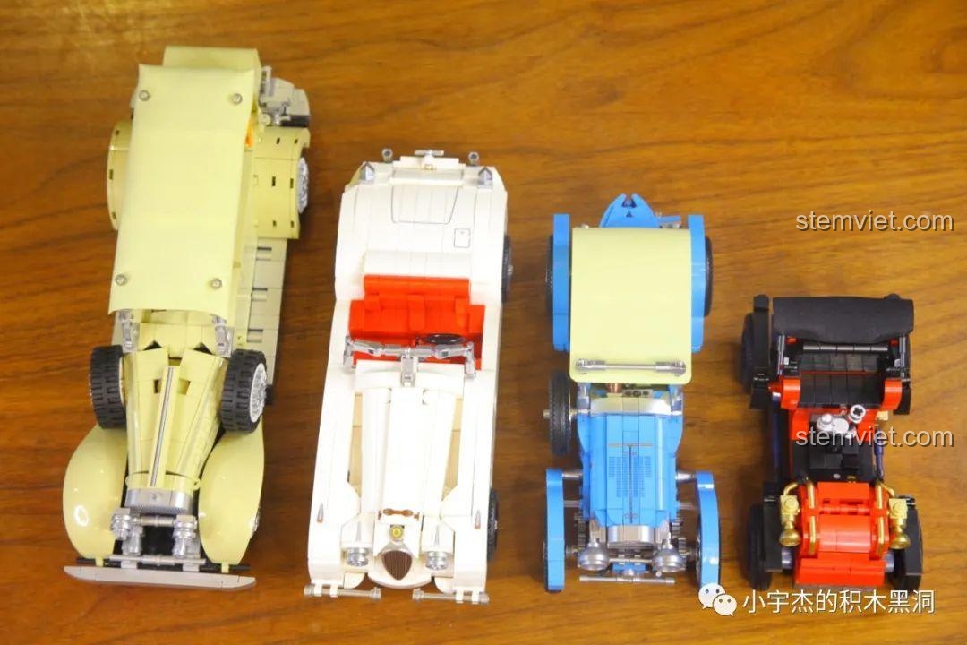 So sánh góc nhìn phía trước của các mô hình xe cổ, làm nổi bật thiết kế độc đáo của đồ chơi mô hình Xe Cổ Bugatti T38A.