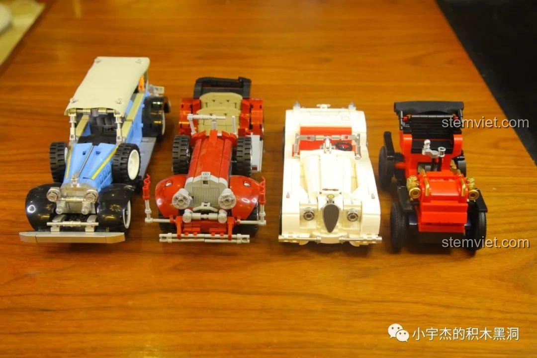 So sánh mặt trước của các mô hình xe cổ SEMBO, cho thấy sự tiến hóa trong thiết kế ô tô.