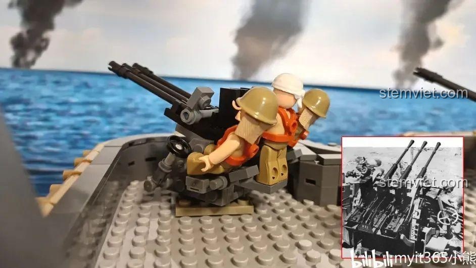 So sánh ụ pháo phòng không trên tàu sân bay MOC với một bức ảnh lịch sử đen trắng.