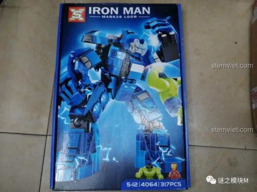 Mặt sau hộp sản phẩm bộ lắp ghép Phản Hạo克机甲 Iron Man Mark 38 LGOR双象SX 4064