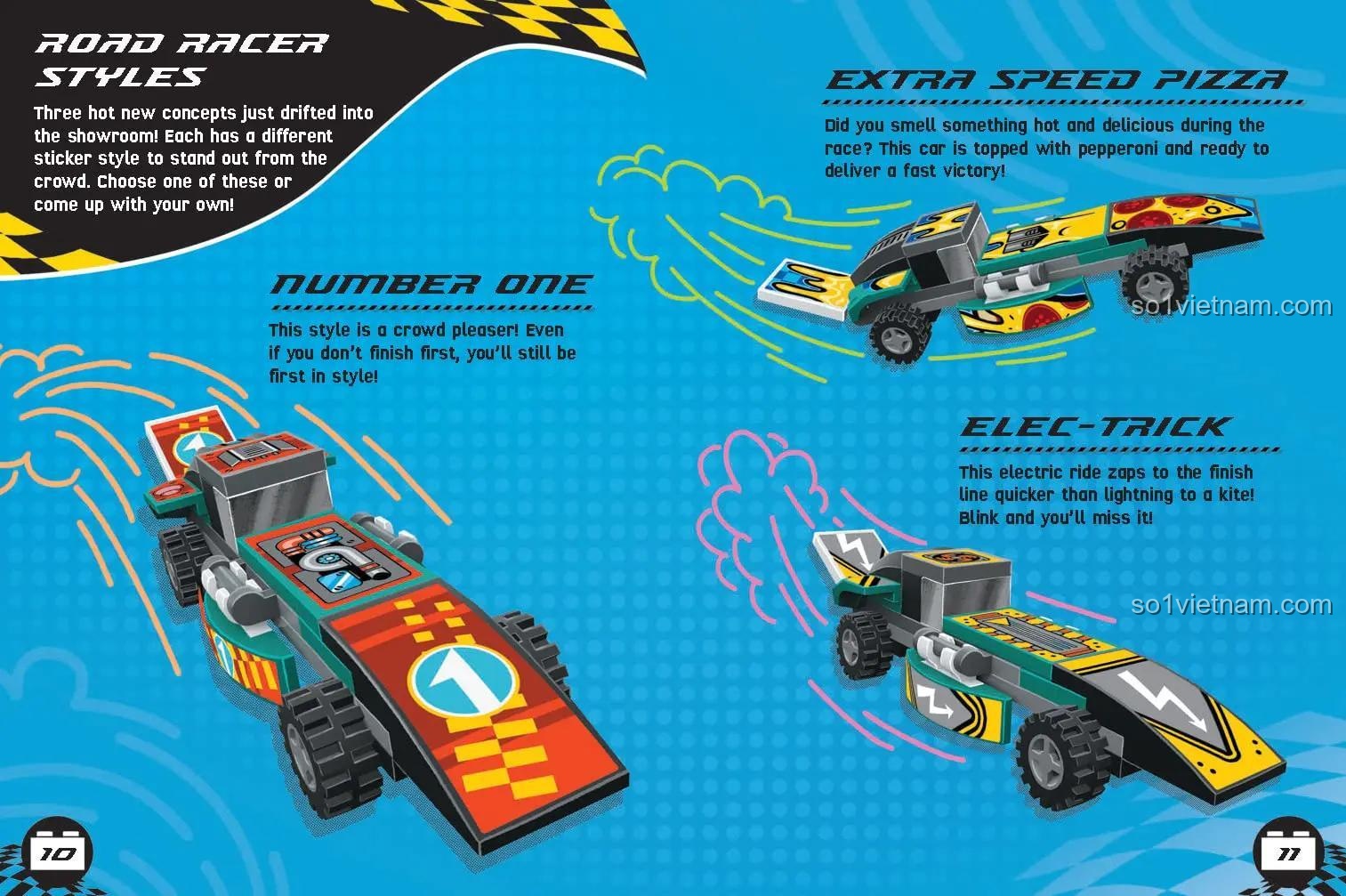 Bộ lắp ghép Mô hình xe tùy chỉnh ISBN 9781728257914, các kiểu Road Racer, Extra Speed Pizza, Elec-Trick, Number One, cho bé trai 6 tuổi, giá trị cao