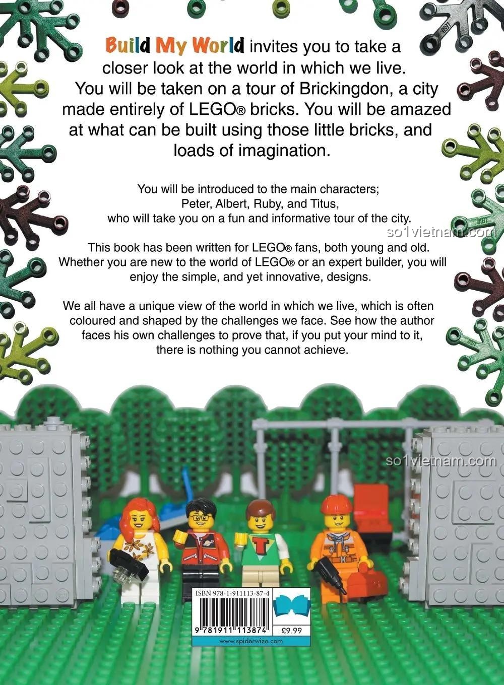 Sách Spiderwize ISBN9781911113874 The Streets of Brickingdon, đồ chơi giáo dục Thế giới LEGO® cho bé 8 tuổi, chất lượng cao, khám phá thành phố LEGO®