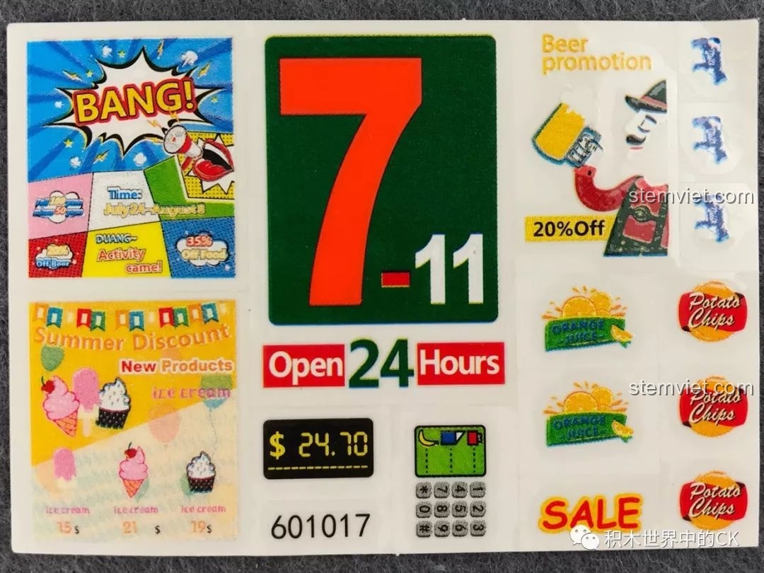 Tấm sticker dán chuyển chất lượng cao của bộ SEMBO 1017 Cửa hàng tiện lợi 7-Eleven giá rẻ, hình ảnh sắc nét và chi tiết.