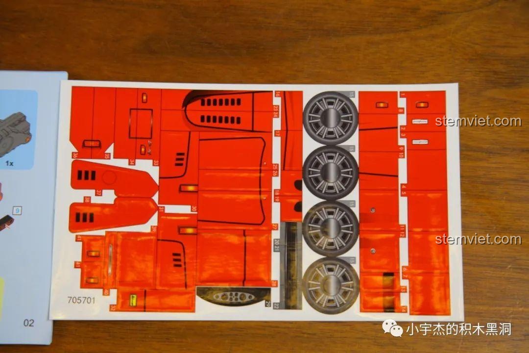 Tờ sticker đi kèm bộ xếp hình SEMBO 705701 Ferrari Dino 246 GTS để trang trí mô hình.