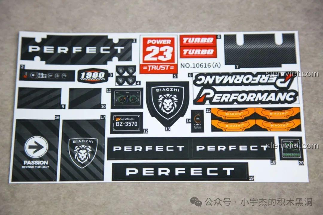 Tấm sticker lớn với các logo và chi tiết trang trí cho mô hình Peugeot 9X8 10616.