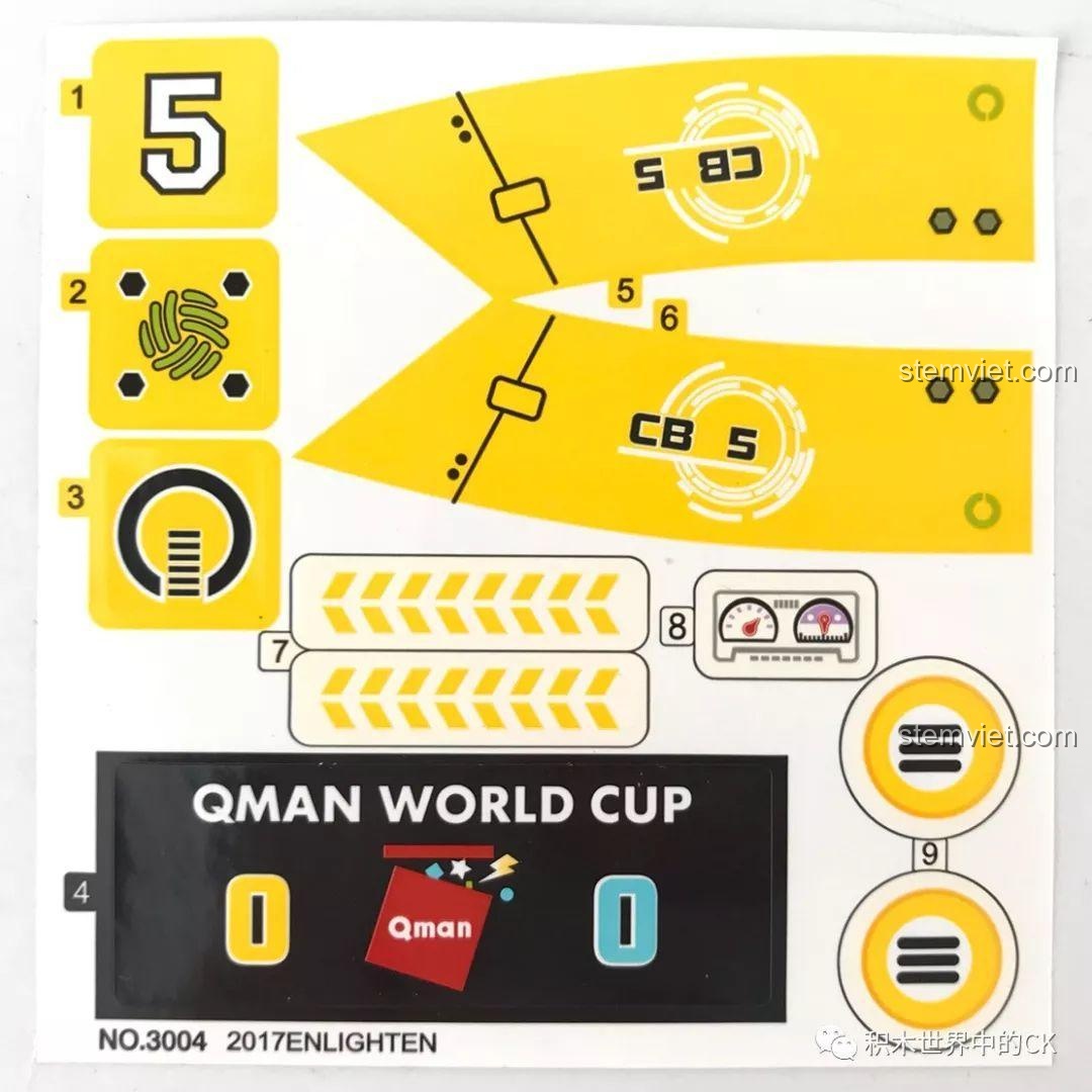 Tờ sticker đi kèm trong bộ lắp ráp Robot cầu thủ QMAN 3004 để trang trí cho mô hình.