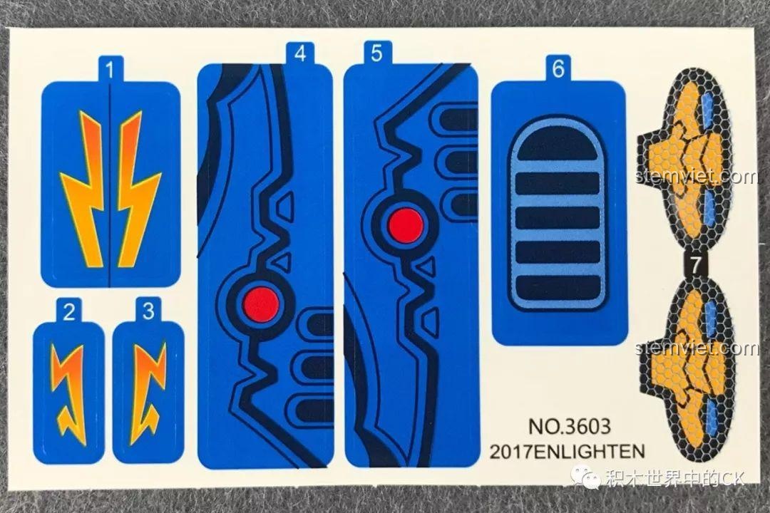 Tấm sticker đi kèm trong bộ xếp hình Mô Bọ Cạp Điện Quang 3603, dùng để trang trí và tạo điểm nhấn cho mô hình.