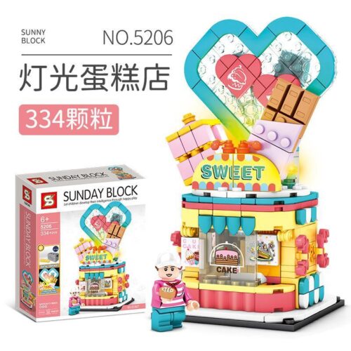 Bộ lắp ghép Cửa hàng Bánh ngọt Sunny Block 5206 có đèn LED, thiết kế đáng yêu, dành cho bé gái 6 tuổi, giá rẻ.