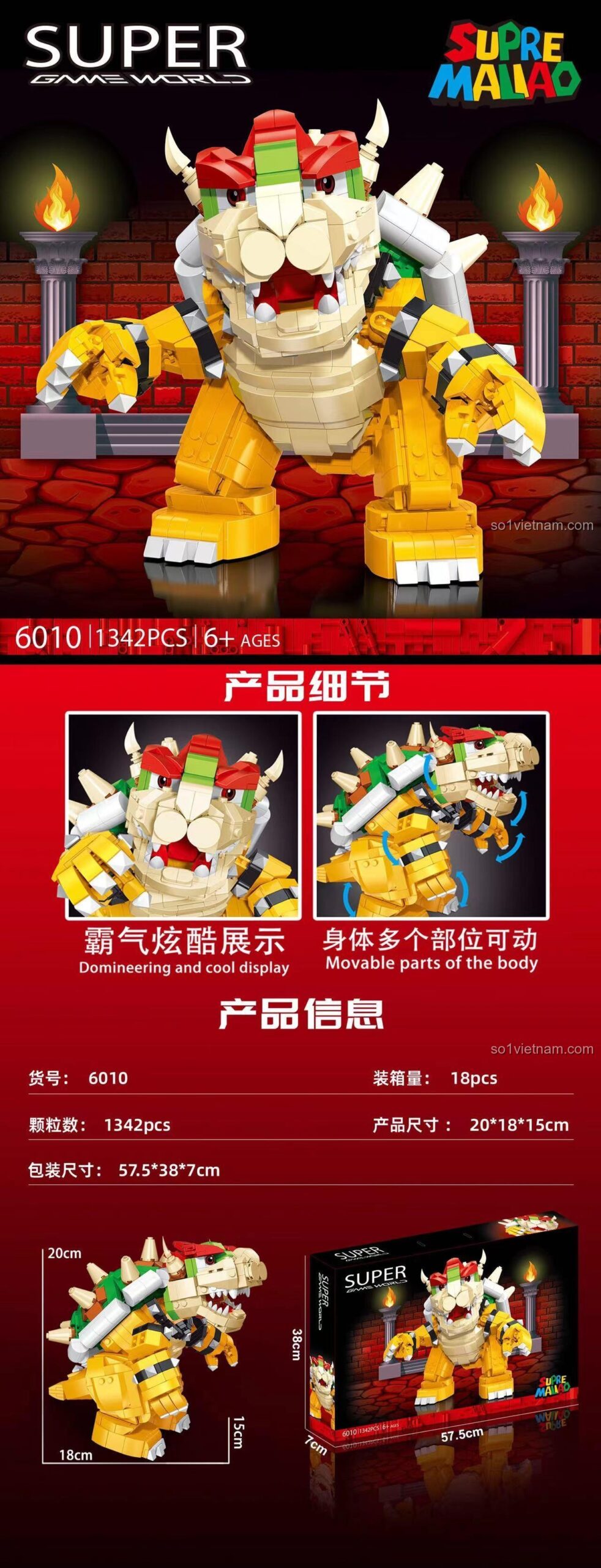 Mô hình Bowser Khổng Lồ lắp ráp từ bộ đồ chơi Super Maliao 6010