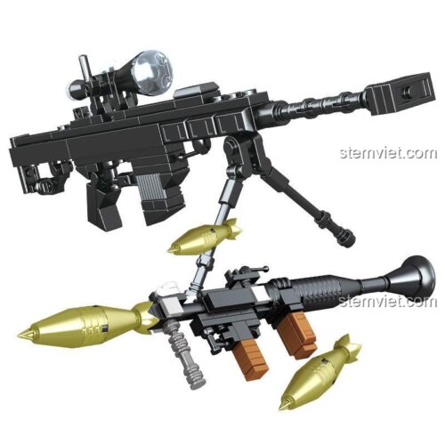 Mô hình súng máy M249 và súng phóng lựu SX 7040, đồ chơi lắp ráp súng quân sự cho bé trai 6 tuổi, chất lượng cao