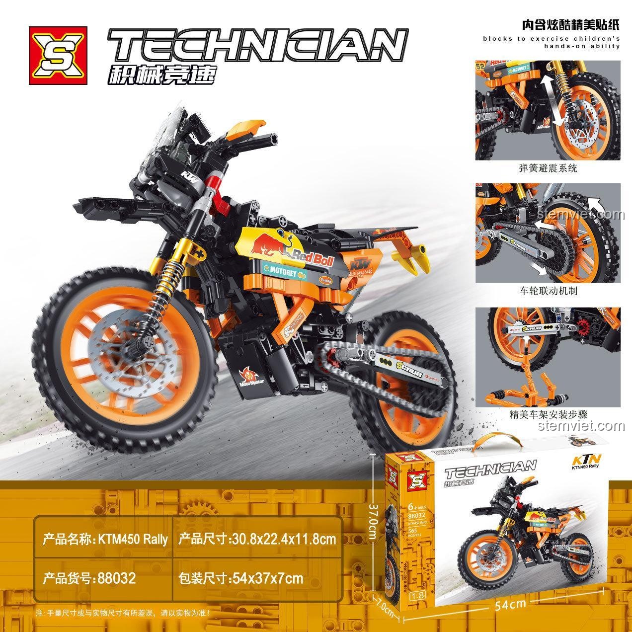 đồ chơi mô hình SX 88032 KTM 450 Rally với hệ thống giảm xóc hoạt động, phù hợp bé trai 6 tuổi
