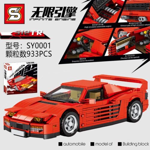Bộ lắp ráp Ferrari Testarossa SY0001 màu đỏ, mô hình siêu xe thể thao 933 mảnh ghép, phù hợp bé trai 6 tuổi, giá tốt.