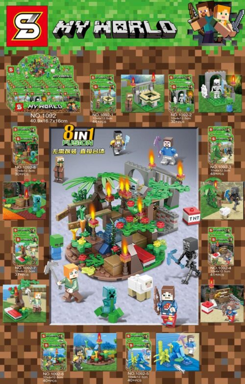 Bộ lắp ghép SY 1092 Thế giới Minecraft 8 trong 1, cảnh quan bộ lạc cổ điển, 310 mảnh ghép, phù hợp bé trai bé gái 6-12 tuổi, đồ chơi sáng tạo giá tốt.